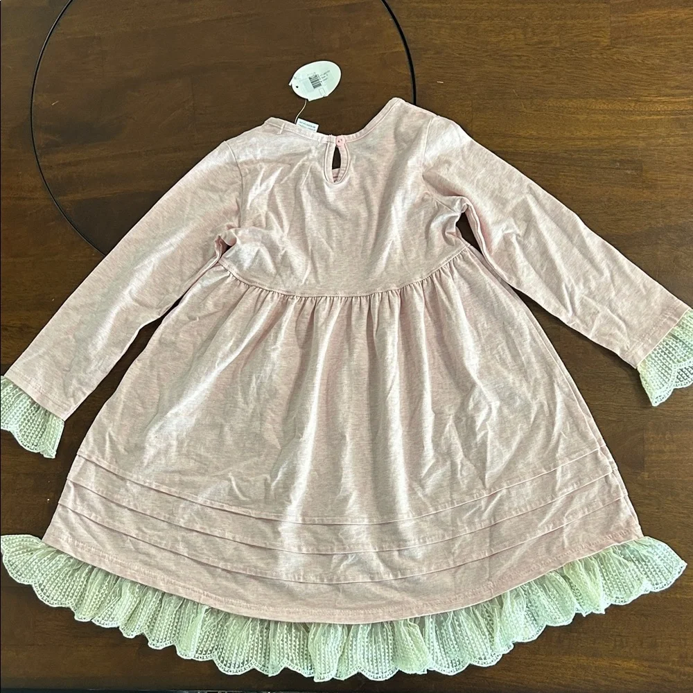 Just Blanks Charming Pink and Cream Kids Dress with Lace Trim
